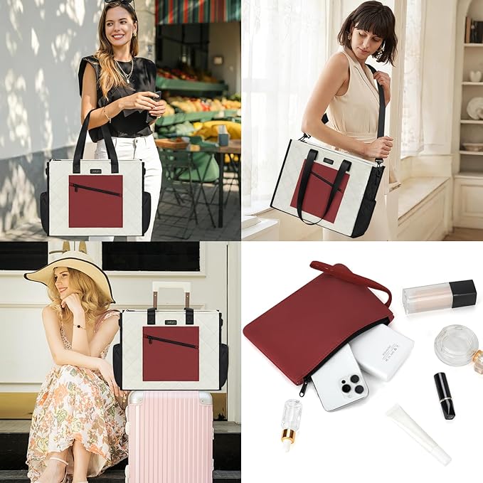 IBFUN Utility Tote Bag with 14/24 Pockets Zip Top Teacher Tote Bag for Teacher/Work Women