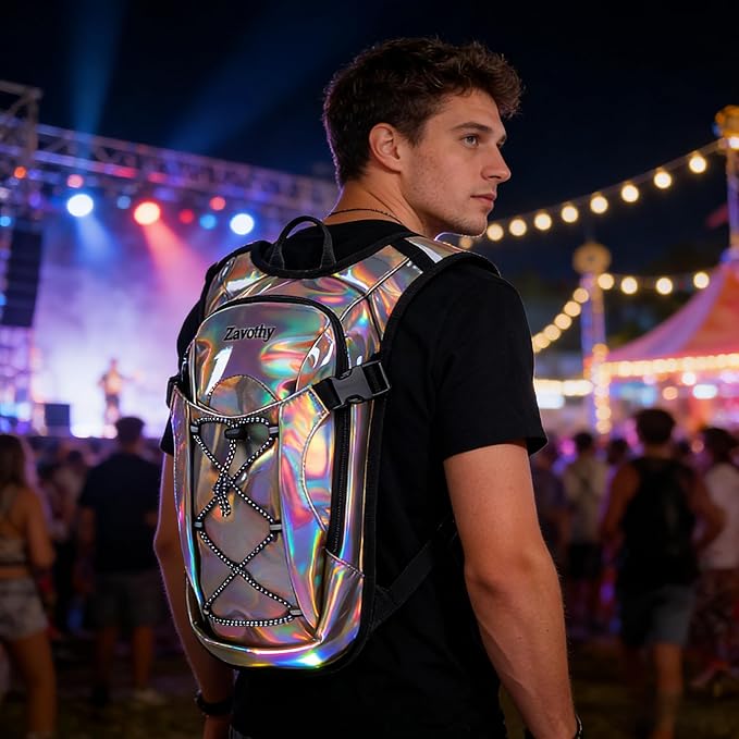 Reflective Hydration Backpack, Hydration Pack - Water Backpack with 2L Hydration Bladder, Essential for Festivals - Rave Hydration Pack for Hiking, Running, Cycling, and Festivals