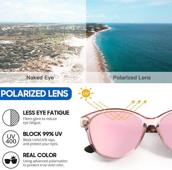Myiaur Polarized Sunglasses for Women, Trendy Cat Eye Sun Glasses UV400 Protection Classic Retro Shade 2 Pack