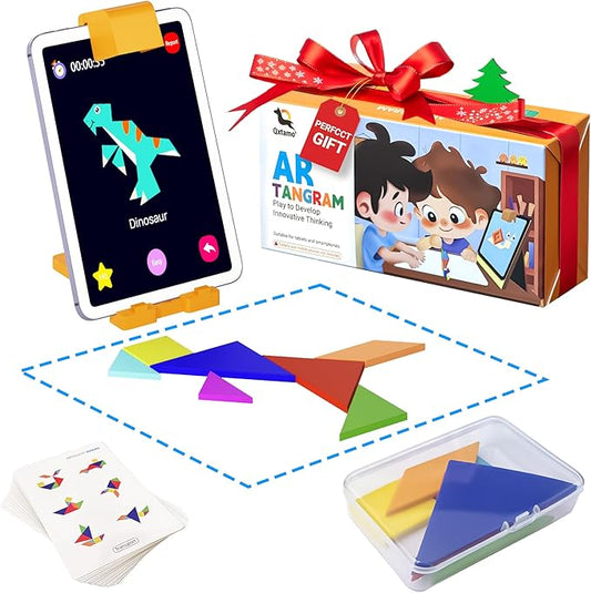 Qxtamo® Innovative AR Tangrams Puzzles Games, 1000+ Animated Sensory Toys, Family Travel Learning Education STEM Toys Birthday Gift Party Favors for Kids Children Boys Girls Teens, Ages 3+ Year Old