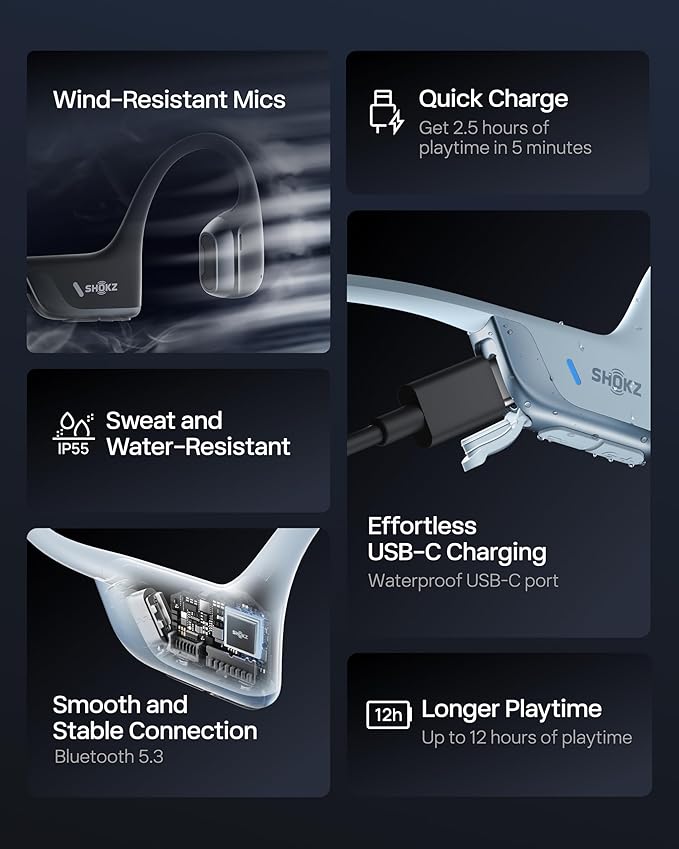 SHOKZ New OpenRun Pro 2 Mini -Open-Ear, Bone Conduction Sport Headphones -with Reflective Strip -Sweat Resistant, Workout Headphones -Secure, Wireless, Comfortable Fit -Deep Bass and Smart Mic App