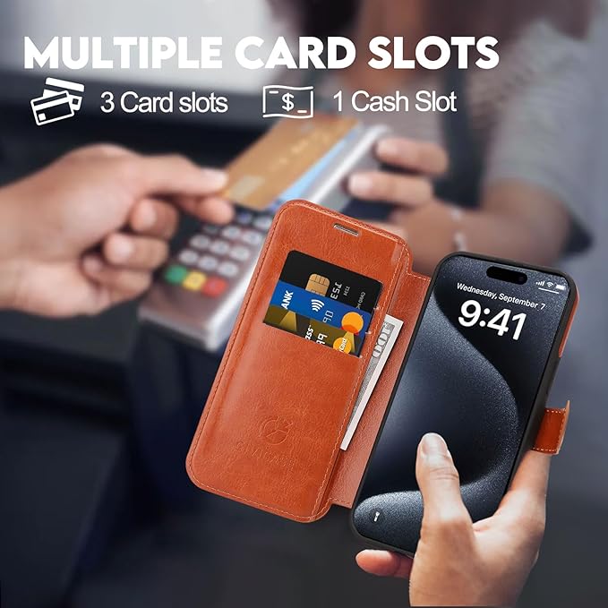 CIVICASE for iPhone 16 Pro Max Wallet Case with Stand,PU Leather Flip Credit Card Holder Slots (RFID Blocking),Compatible with Magsafe Magnetic Holder Phone Cover Women Men,Brown