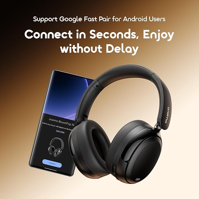 Oraimo BoomPop N Highbrid Active Noise Cancelling Headphones, 65H Playtime, 3 EQ Modes, Deep Bass, Bluetooth 5.4, Wireless Over-Ear Headphones with Microphone for Game, Office, Travel, Black