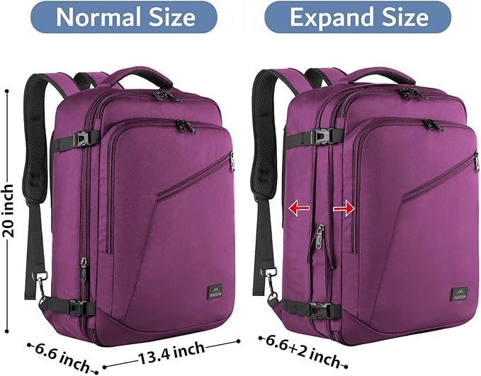 MATEIN Large Purple Travel Backpack, Water Resistant Airplane Backpack for Women, Expandable Casual Daypack for Work, International Trip, Womens Travelling Gifts, 50L