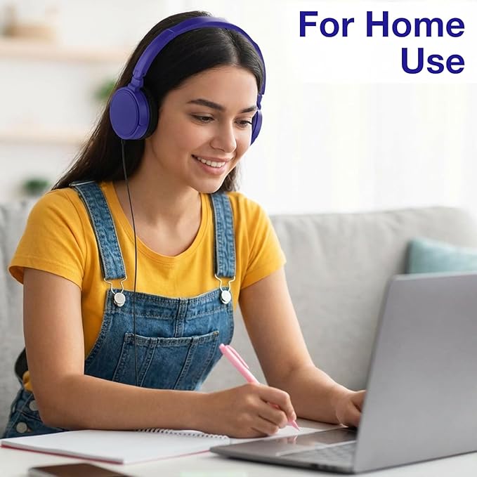 Yunsailing 6 Pack Classroom Headphones Bulk Student Wired Class Headphones Set for School with Individually Wrapped Adjustable Over Ear Head Earbuds (Navy Blue)