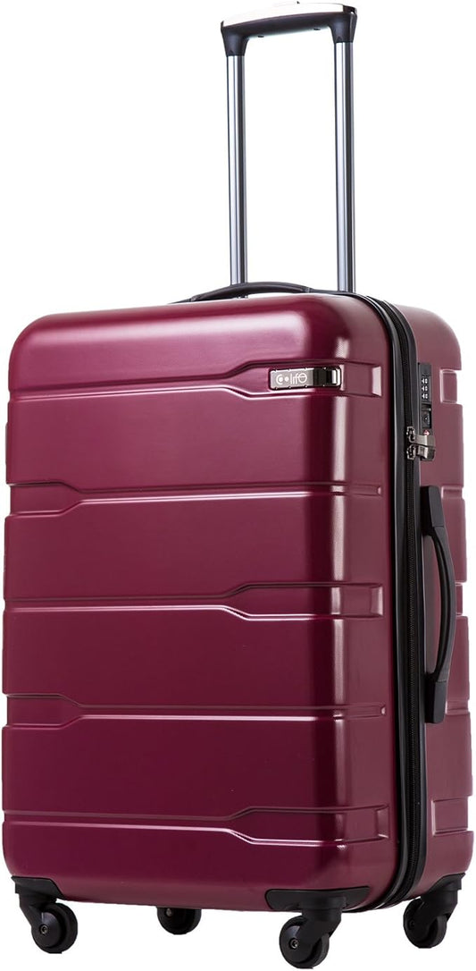 Coolife Luggage PC+ABS Hardshell Suitcase with TSA Lock, Spinner Checked Lightweight (Radiant Pink, 24in)