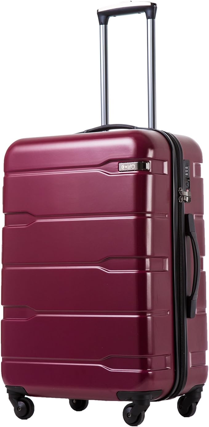 Coolife Luggage PC+ABS Expandable Hardshell Suitcase with TSA Lock, Spinner Checked Lightweight (Radiant Pink, 28in)