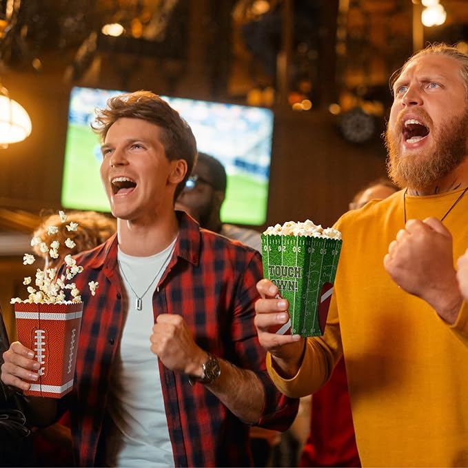 Gatherfun Football Party Supplies Kit for 24 - Popcorn Boxes，Popcorn Buckets for Birthday, Tailgate Celebrations | Football Party Favors & Decorations Set