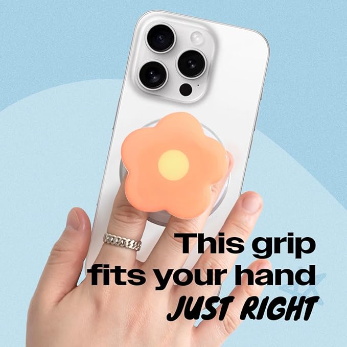 OnTheGrip Compatible with Magsafe Magnetic Cute Solid Color Daisy Flower Design Collapsible Mobile Phone Grip Stand Holder for Smartphone Tablet Cell Phone Accessory (Coral)