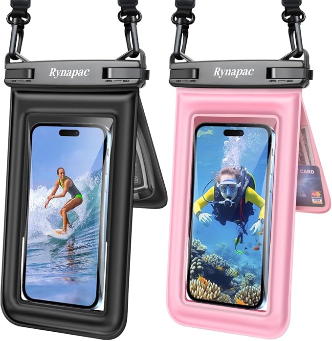 Waterproof Phone Pouch Floating, Double Bags Waterproof Phone Case with Lanyard for iPhone 16 15 Pro Max, Galaxy S24 S23 Ultra, IPX8 Cellphone Dry Bag Beach Travel Cruise Essentials 2Pack-8.5''