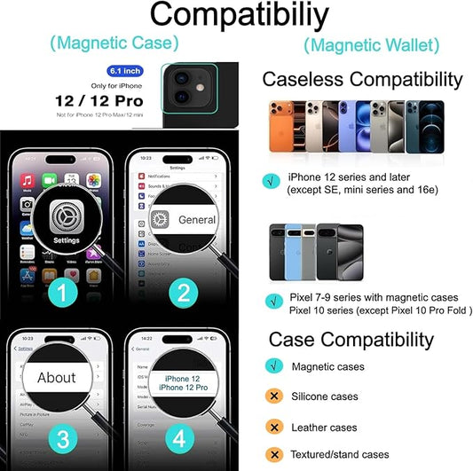 Ntwinro Magnetic for iPhone 12 & iPhone 12 Pro Clear Case (Compatible with MagSafe) with Black Detachable Wallet & Card Holder for 3 Cards [RFID Blocking] Military Grade Protective Slim Phone Cover