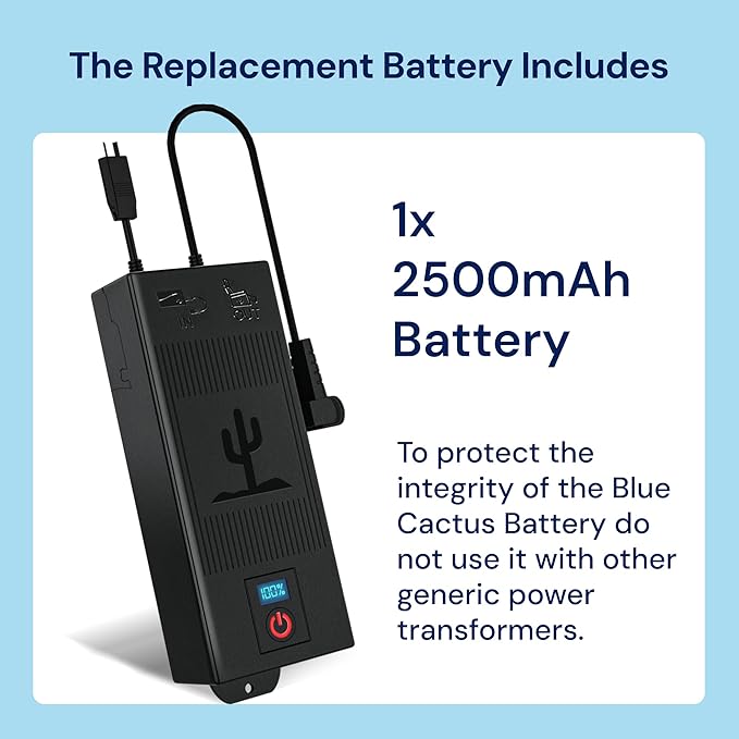 The Blue Cactus Company Battery Pack for Reclining Furniture - 2500mAh, 2-Pin Connector - LCD Display for Recliner Chair - Portable Power Supply - Cord-Free Floors