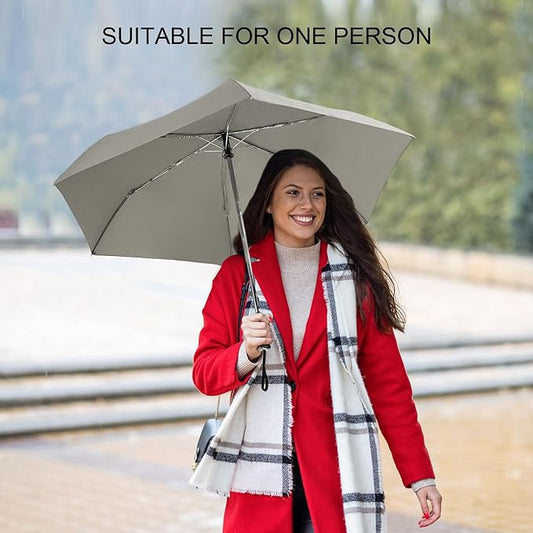 LEAGERA Compact Travel Umbrella for Purse - Flat Handle, Waterproof for Light Rain