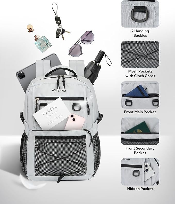 WATERFLY Travel Hiking Casual Backpack: 22L Lightweight Everyday Outdoor City Daypack College Bookbag for Women Men