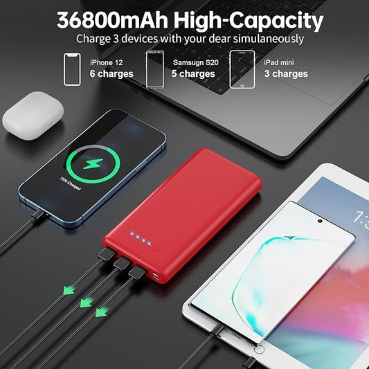 Portable Charger 36800mAh Power Bank,PD Fast Charging USB C External Battery Pack,4 Outputs 2 Inputs Travel Essentials Portable Phone Charger for iPhone 17/16/15/14/13/12,Galaxy S24 Android Phone etc