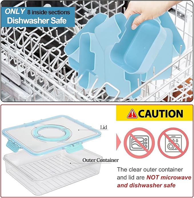 shopwithgreen 2Pcs Snackle Box Container, Divided Serving Tray with Lid and Handle, Snack Box Container Food Platter Charcuterie for Party, Veggies, Snack, Fruit, Nuts, Entertaining, Picnic,Blue