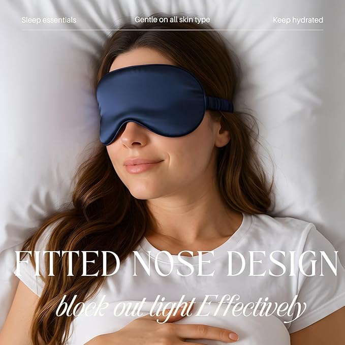 Silk Satin Sleeping Eye Mask, Navy Sleep Eye Night Blindfold for Women and Men, Soft Breathable Blackout Eyeshade Eye Cover for Travel, Wedding Bridesmaid Gift