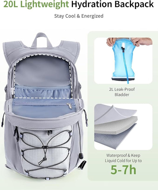 ECOHUB Hydration Backpack for Men Women, 20L Lightweight Hiking Daypack Cycling Backpack with 2L Water Bladder, Insulated Hydration Pack with Waist Pack