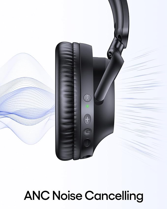 TAGRY Hybrid Active Noise Cancelling Bluetooth Headphones 100H Playtime Wireless Over Ear Headphone with Fast Charging Hi-Res Audio Headsets Comfort Earcups for Commute Travel Office Phone PC Black