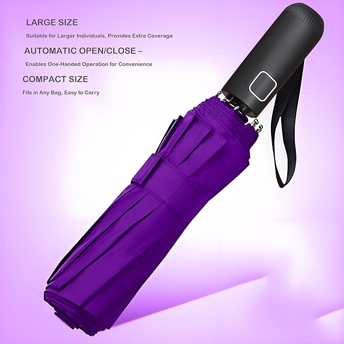 SIEPASA Windproof Travel Compact Umbrella-Automatic Umbrellas for Rain-Compact Folding Umbrella, Travel Umbrella Compact, Portable Windproof Umbrellas for Men Women Teenage.(Purple, 54 Inch)