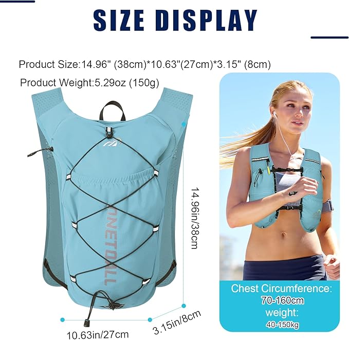 Running Vest for Women & Men, 6L Hydration Backpack with 2L Water Bladder, Lightweight Water Backpack for Trail Running, Marathon, Hiking, Cycling, Jogging, Adjustable Fit