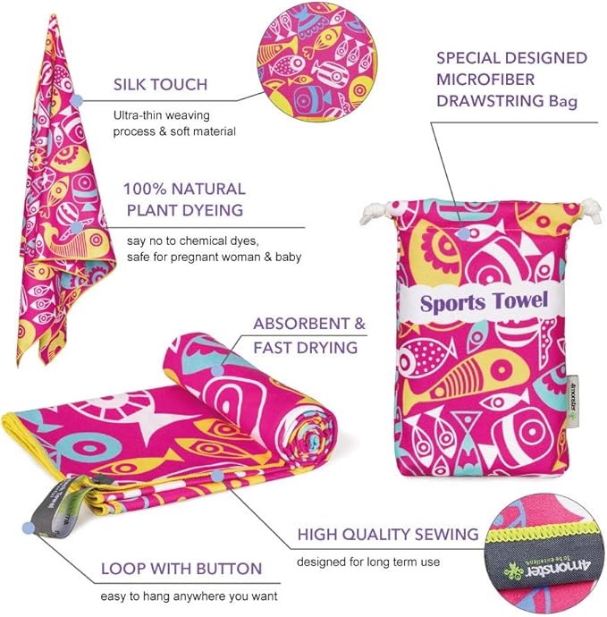 4Monster Microfiber Beach Towel Quick Dry,Super Absorbent Lightweight Travel Towel for Swimmers, Sand Free Camping Towel, Beach Towels for Pool,Swim,Water Sports,Yoga