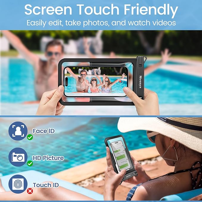 Niveaya [Floatable Floating Waterproof Phone Pouch 2 Pack-Up to 8.5", Large Space Adjustable Neck Lanyard Waterproof Phone Case, Phone Dry Bags for Vacation Beach Pool Kayak Cruise Travel Essentials