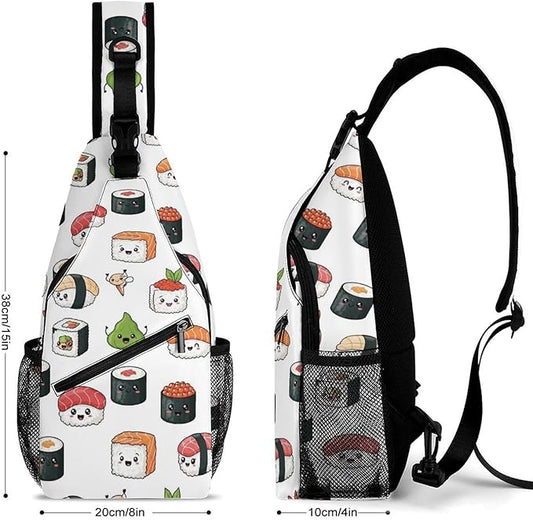 SWEET TANG Cute Sling Shoulder Backpacks Kawaii Food Theme Japanese Sushi Bags Chest Sack, Anti Theft Crossbody Rucksack for Hiking Traveling Sports, Multipurpose Daypacks for Men Women