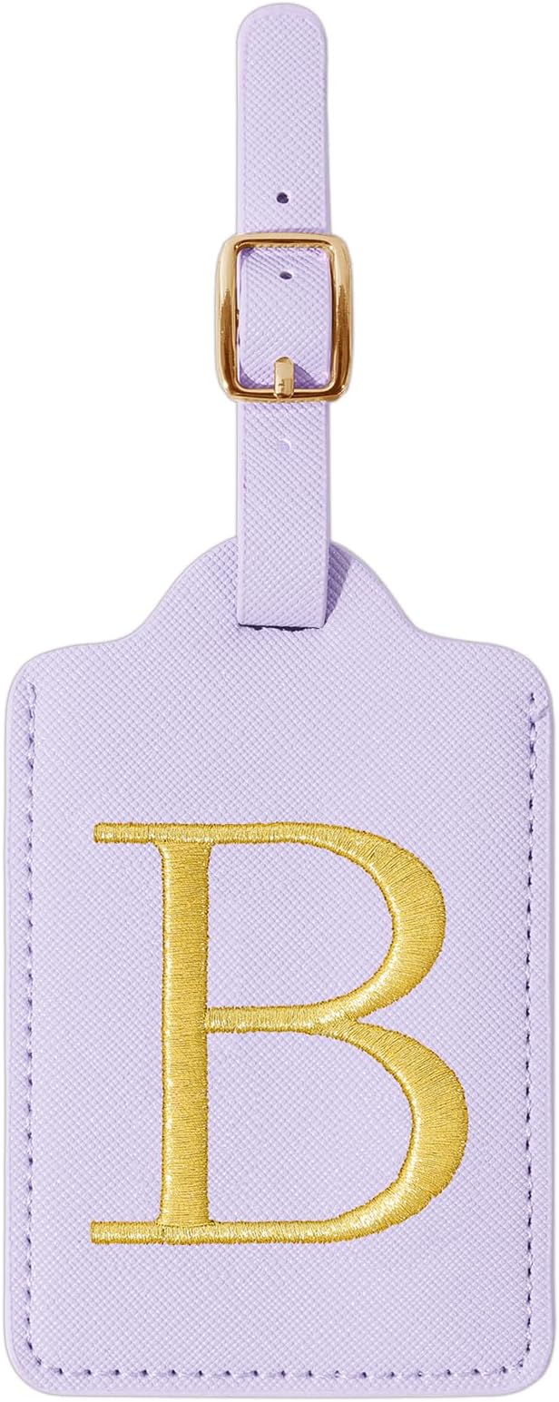Personalized Initial Luggage Tags for Suitcase, Purple Leather Cute Luggage Tags with Privacy Cover Name Card, Embroidered Custom Monogrammed Luggage Tag Travel Backpack Tags Gifts for Women Kids(B)