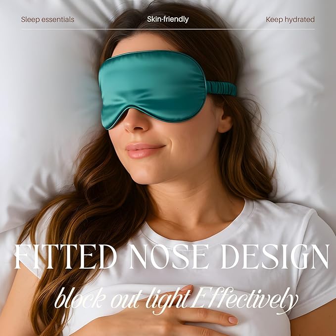 Silk Satin Sleeping Eye Mask, Dark Green Sleep Eye Mask Night Blindfold for Women and Men, Soft Breathable Blackout Eyeshade Eye Cover for Travel, Wedding Bridesmaid Gift