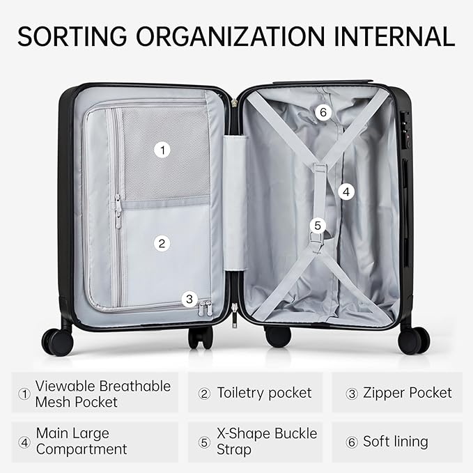 MILADA Carry On Luggage With Wheels 20 inch Carry On Suitcase Travel Luggage With TSA Approved Carry On Luggage Hard Case Luggage Carry On Bag For Women Men Business, Smoke White