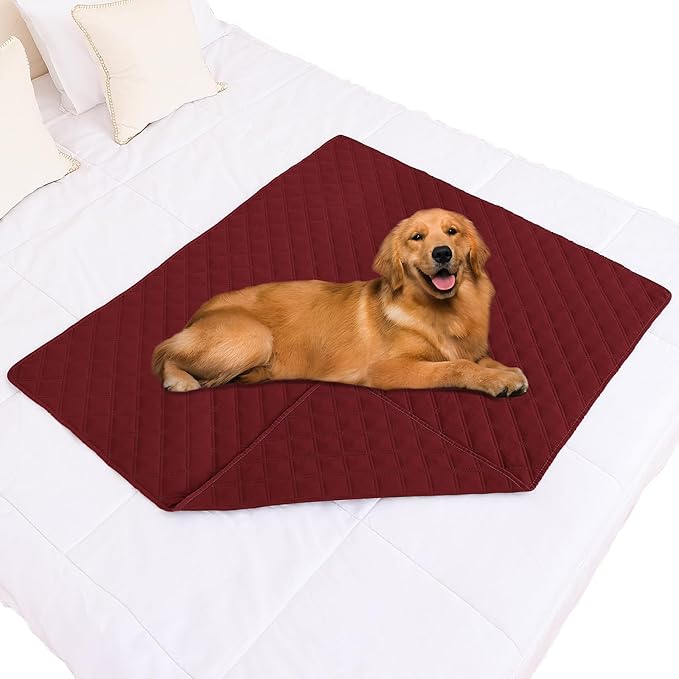 Smiry Waterproof Dog Bed Cover Pet Blanket, Soft Washable Dog Blanket for Furniture Bed Couch Sofa Reversible, Checkered (40"x50", Wine Red/Wine Red)