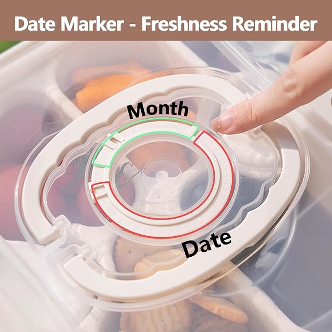 Dishwasher Safe Snackle Box Container, Snack Divided Serving Tray with Lid, Portable Snack Organizer with Date Marker, 2 Dressing Containers, Fork and Spoon, White