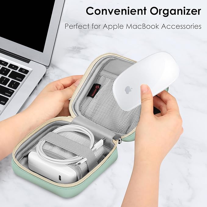 FINPAC Charger Case for MacBook, Small Electronic Organizer Bag for MacBook Power Adapter, Portable Pouch Travel Storage for Laptop Accessories, Magic Mouse, USB Drives, GoPro, Gadgets - Light Green