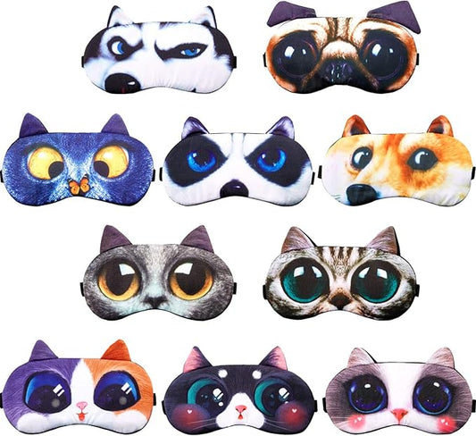 Syhood 10 Pack Funny Blindfolds for Party Game Cute Animal Sleep Mask Cat Dog Soft Blindfold Eye Cover with Adjustable Strap for Adults Men Women