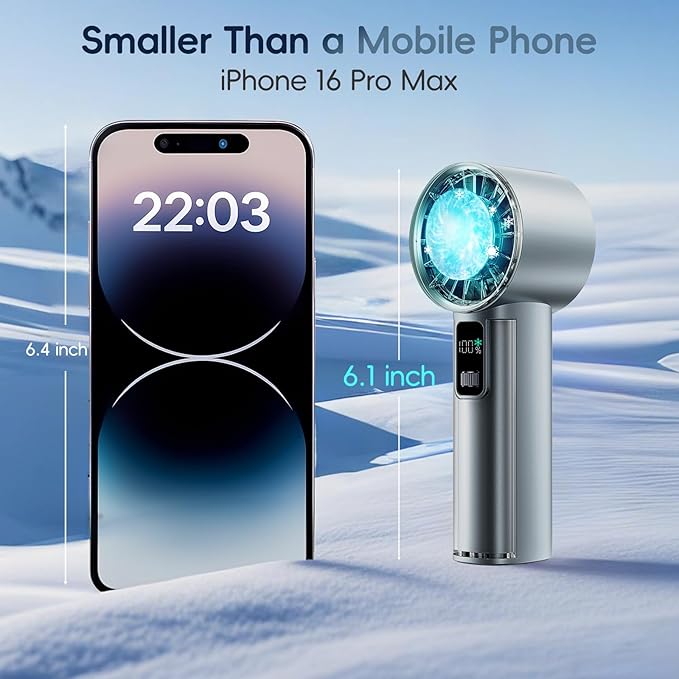 PANERGY High Speed Handheld Fan with Ice Cooler,1-100 Speed Adjustable Mini Turbo Fan, 4000mAh Battery Rechargeable & Digital Display,Gifts for Women Men Travel/Office/Beach/Camping(Blue)