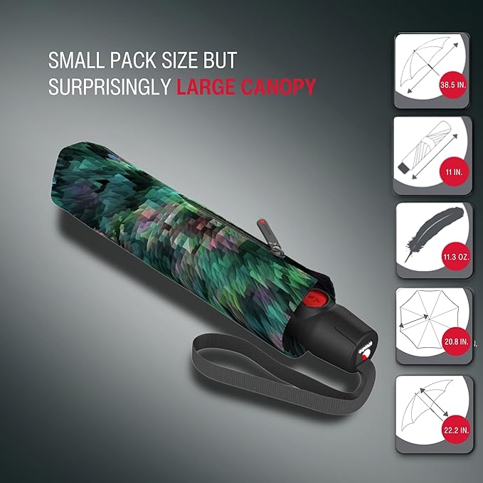 Knirps T.200 Duomatic Compact Rain Umbrella in Peacock Green – Wind Tunnel Tested to 93 mph, Aluminum Steel Fiberglass Frame, 38in Canopy, OEKO-TEX, High-Performance Automatic Travel Umbrellas