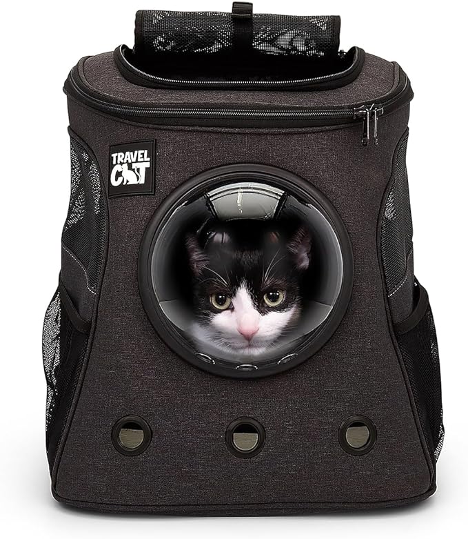 Fat Cat Backpack Carrier - Airline Approved Cat Carrier with Space Capsule Bubble for for Small Cats, Kitten - Premium Charcoal Cat Carrier Backpack for Outdoor, Travel, Hiking, Pet Supplies