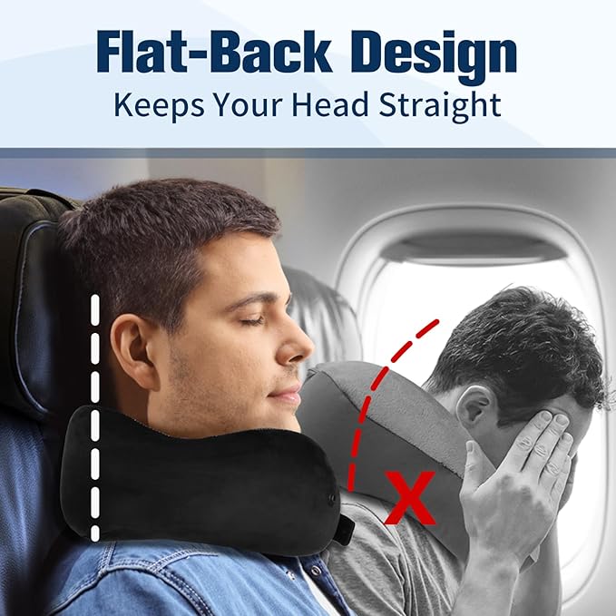 Neck Pillow for Traveling, Travel Pillows for Airplanes,100% Pure Memory Foam Travel Neck Pillow, Adjustable Flight Pillow, Portable Plane Accessories with Eye Mask, Earplugs, Carry Bag