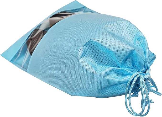 8 PCS 11.8"x17.3" Non-Woven Dustproof Drawstring Bag Travel Shoe Bags Dust Cover Pouch Bag Storage with Visual Window for Handbags Purses Shoes (Blue)