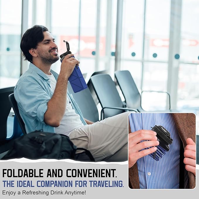 2pcs Collapsible Water Bottles 20.6oz Foldable Water Bottle BPA Free Reusable Lightweight LeakProof Travel Silicone Water Bottles for Travel Gym Hiking Camping Cycling Yoga Sports Outdoor