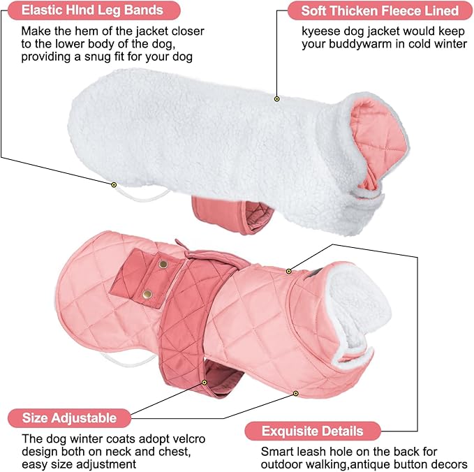 KYEESE Dog Coat Thick Cat Clothes with Pocket Warm Pet Winter Puffer Coat with Leash Hole Soft Pet Sweater for Cold Weather Windproof Dog Coats for Small Dogs Waterproof Dogs Jacket with Fleece Lined