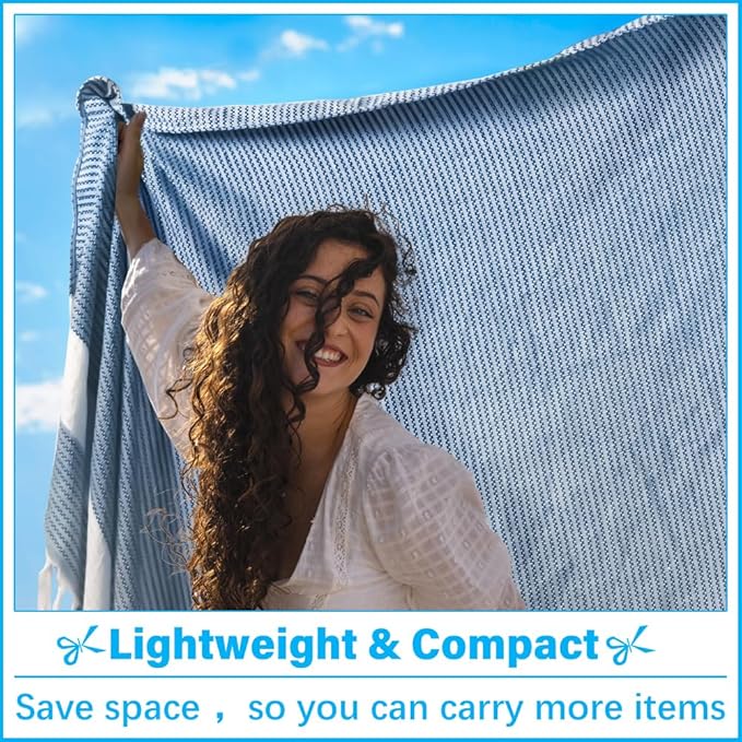 Oversized Turkish Beach Towel Blanket XXL Cotton Sandproof Towels Boho Woven Extra Large Big Sand Free Giant Throw Blankets Huge Quilt XL Picnic Camping Necessities Cloud For Adult Gifts Blue