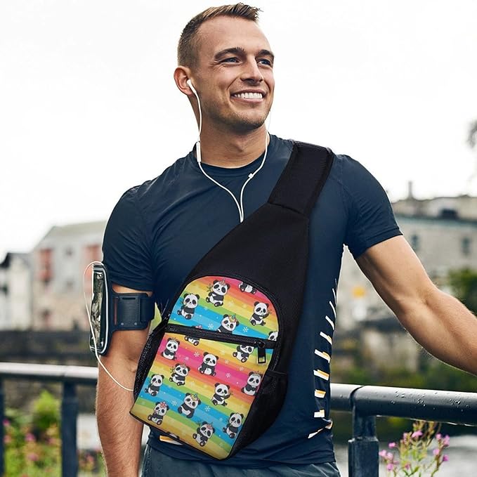 SWEET TANG Large Capacity Sling Chest Bag Backpack, Fashion Daypack Rainbow Cute Unicorns Panda, Cross Body Funny Shoulder Sack with Adjutable Strap for Men Women Travel