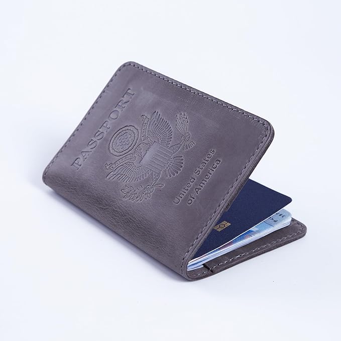 INCARNE US Passport Cover Clear - Travel Passport Wallet - Leather Passport Holder for Men Women Family with Card Slots & Note Compartmen - Sleeve Protector - Genuine Leather - Vintage Gray