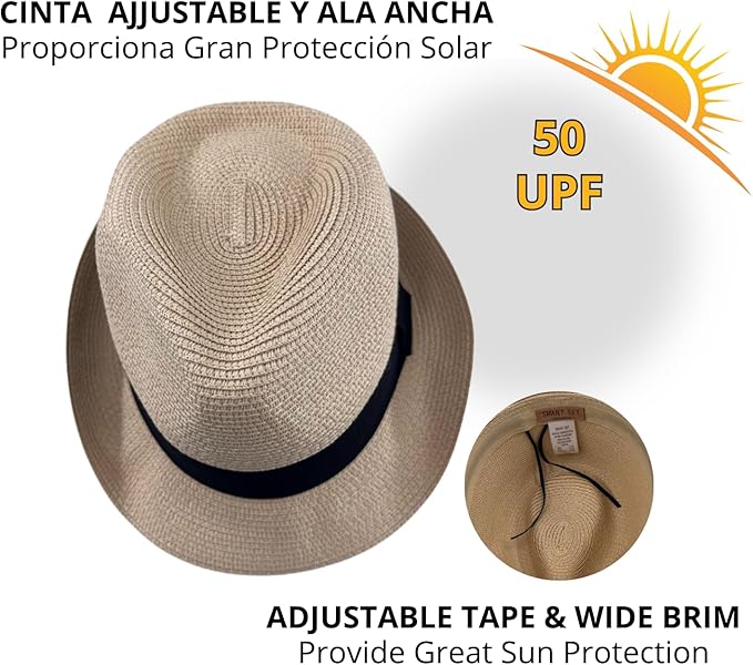 Unisex Panama Straw Hat Summer Foldable Beach Fedora UV Sun Protection for Women Outdoor Travel