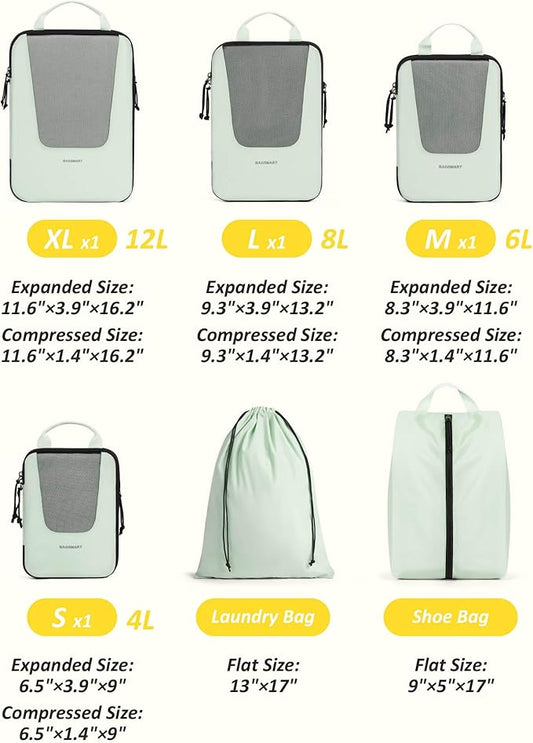 BAGSMART Compression Packing Cubes for Travel, 6 Set/5 Set/4 Set, Compression Suitcase Organizer Bags Set for Suitcases Travel Essentials, Lightweight Packing Organizers