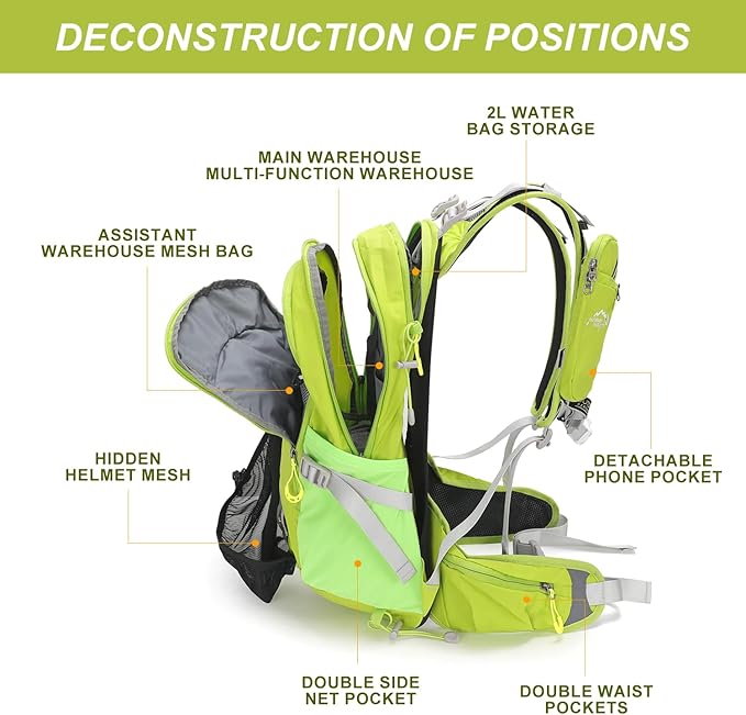 Hydration Pack,20L Hydration Backpack, Hiking Internal Frame Backpacks with 2L Hydration Water Bladder and Rain Cover, for Cycling,camping, hunting,Ski, Snow for Men, Women (light green)