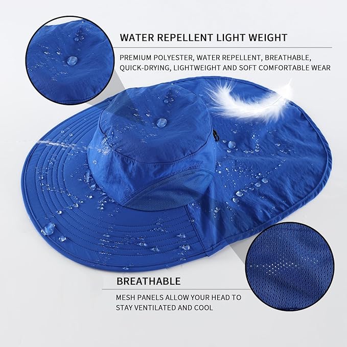 Home Prefer Outdoor UPF50+ Sun Hat Wide Brim Mesh Fishing Hat with Neck Flap