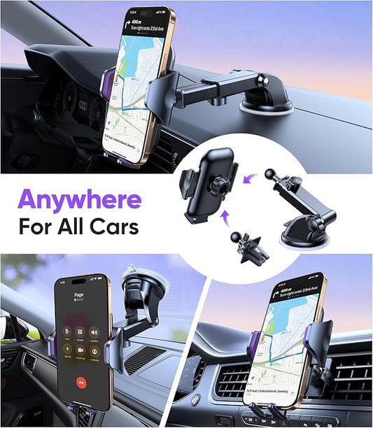 VICSEED Purple Phone Holders for Your Car [Upgraded True Military-Grade Strongest Suction] Cell Phone Mount for Car Dashboard Windshield Vent Truck Boat Stand Adjustable for iPhone Android